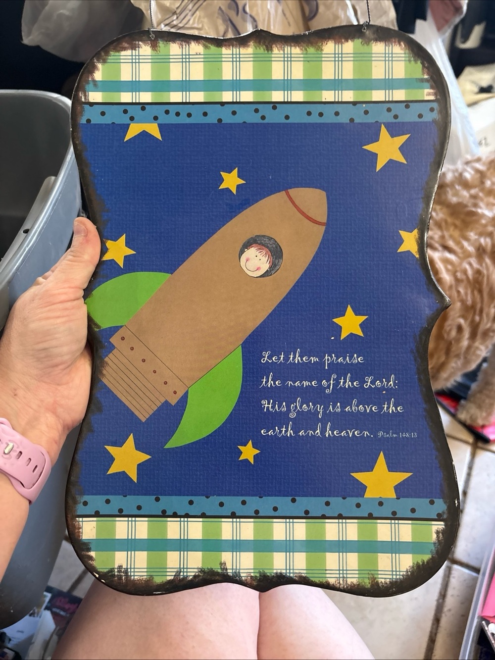Faith-Based Children's Rocket Wall Art in Blue and Green